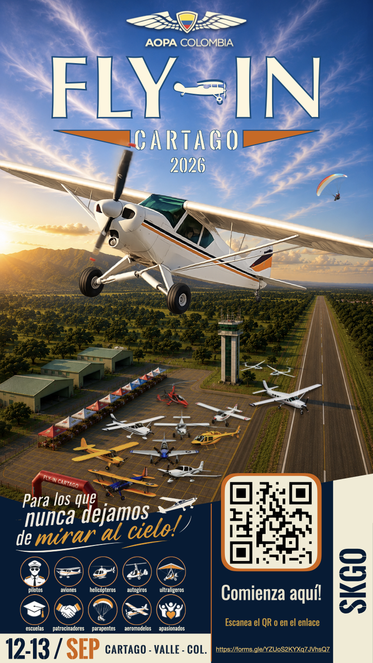 Póster oficial Fly-In Cartago 2026 - AOPA Colombia
